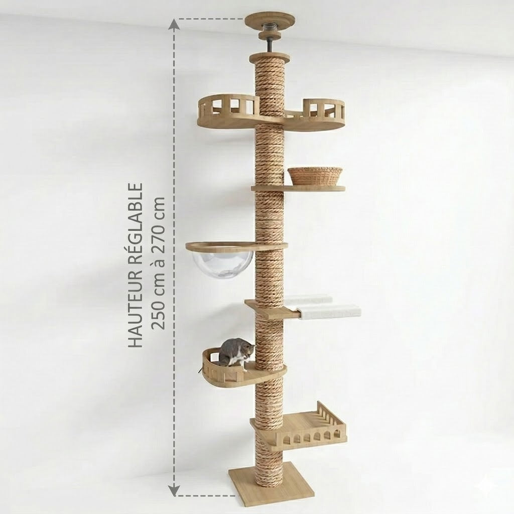 Arbre à chat du sol au plafond avec griffoir et hamac - Skyfe